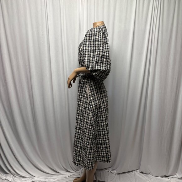 A New Day Plaid Midi Wrap Dress Womens Size Medium Puff Sleeves Belted Casual - Picture 4 of 9